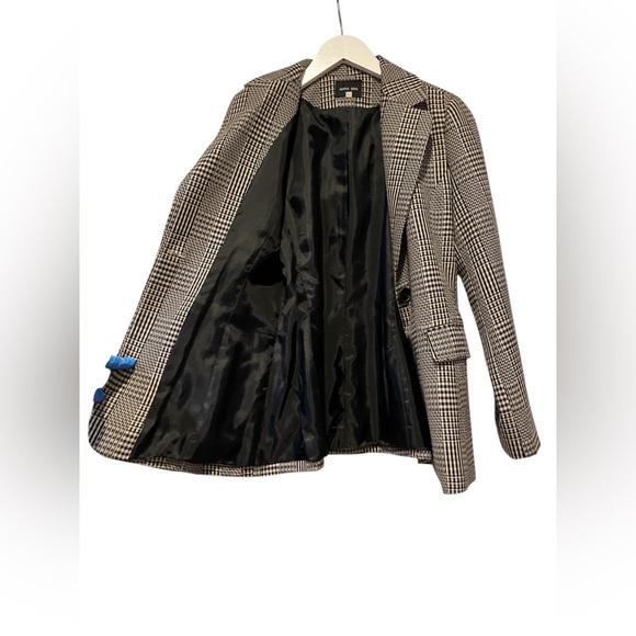 Anna Bini Women’s Brown / Ivory/ Black Plaid Blazer Flip Pocket 1 Button XS/S - Picture 3 of 9